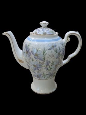 VTG Devon by Tuscan Royal Tuscan Blue Purple Daisies Gold Porcelain Coffee Pot